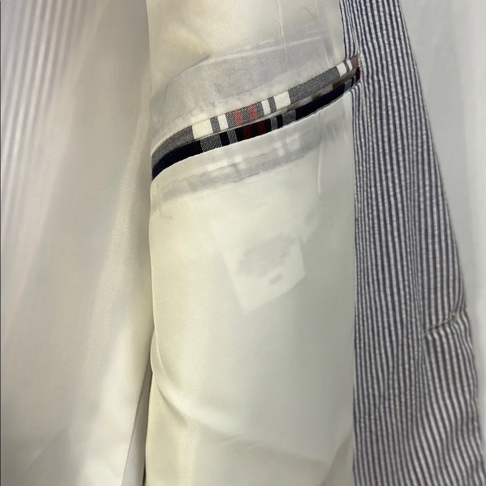 🏕️Alan Flusser White and Blue seersucker Sport Coat Blazer